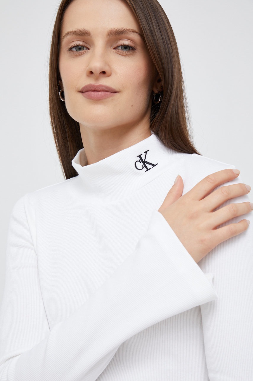 

Блуза с дълги ръкави Calvin Klein Jeans в бежово с ниско поло, Бежов
