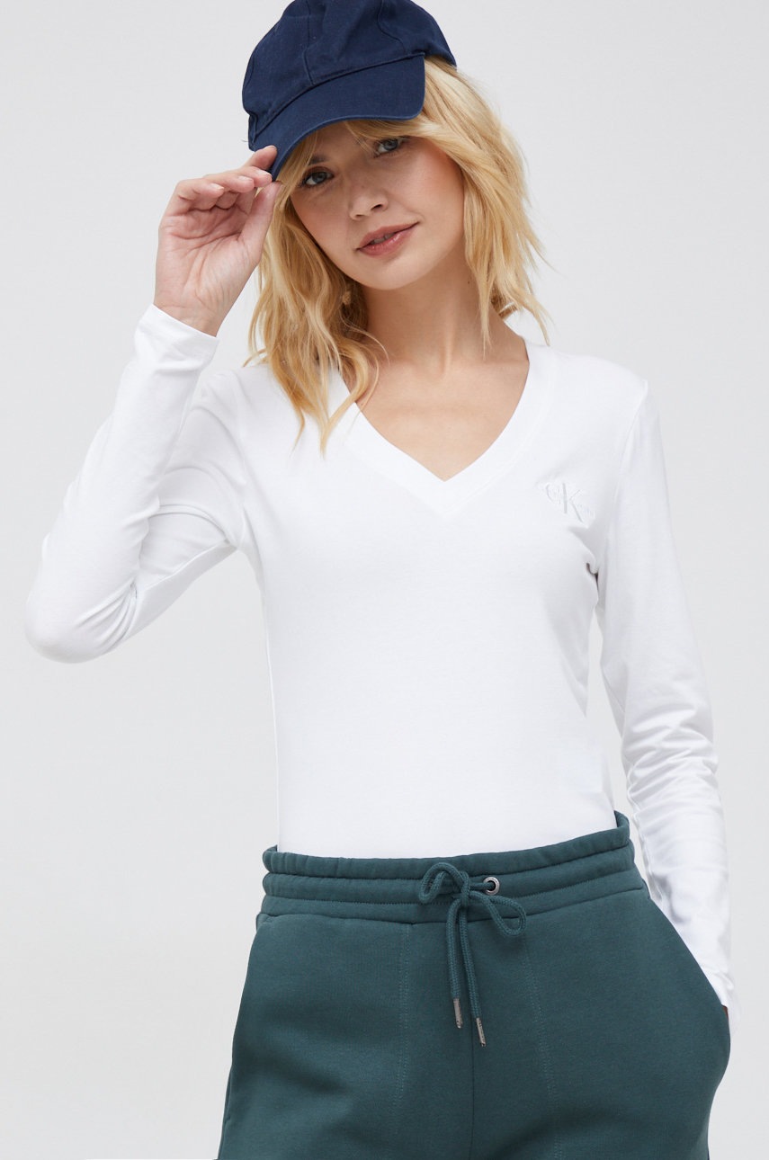 

Блуза с дълги ръкави Calvin Klein Jeans в бяло, Бял