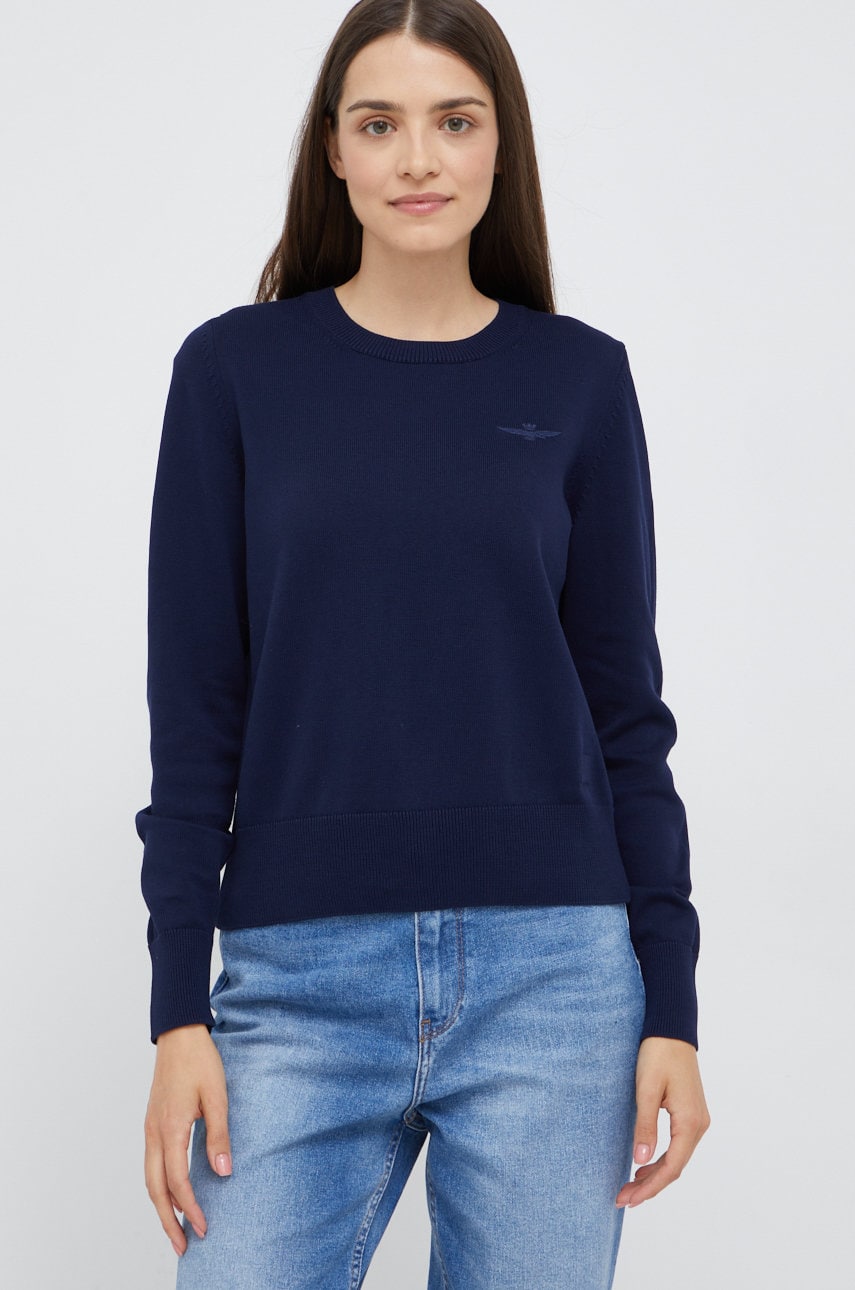 Aeronautica militare pulover de lana femei, culoarea albastru marin, light
