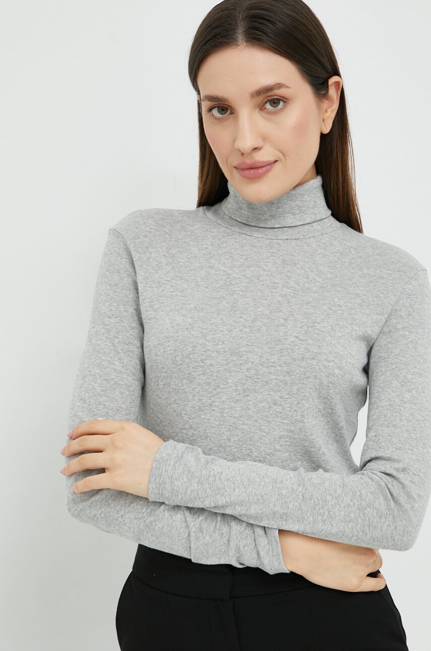 United colors of benetton longsleeve din bumbac culoarea gri, cu guler