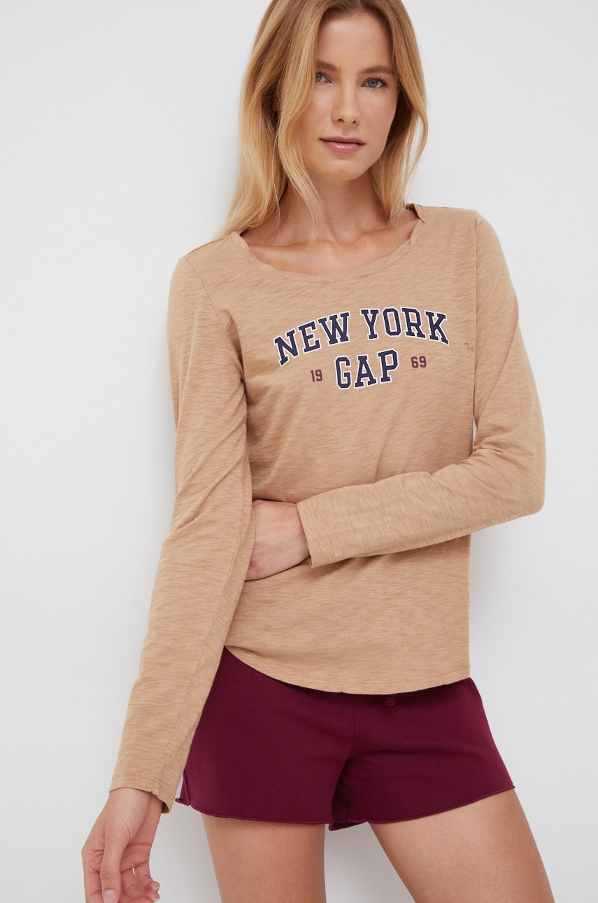 

Памучна блуза с дълги ръкави GAP в бежово, Бежов