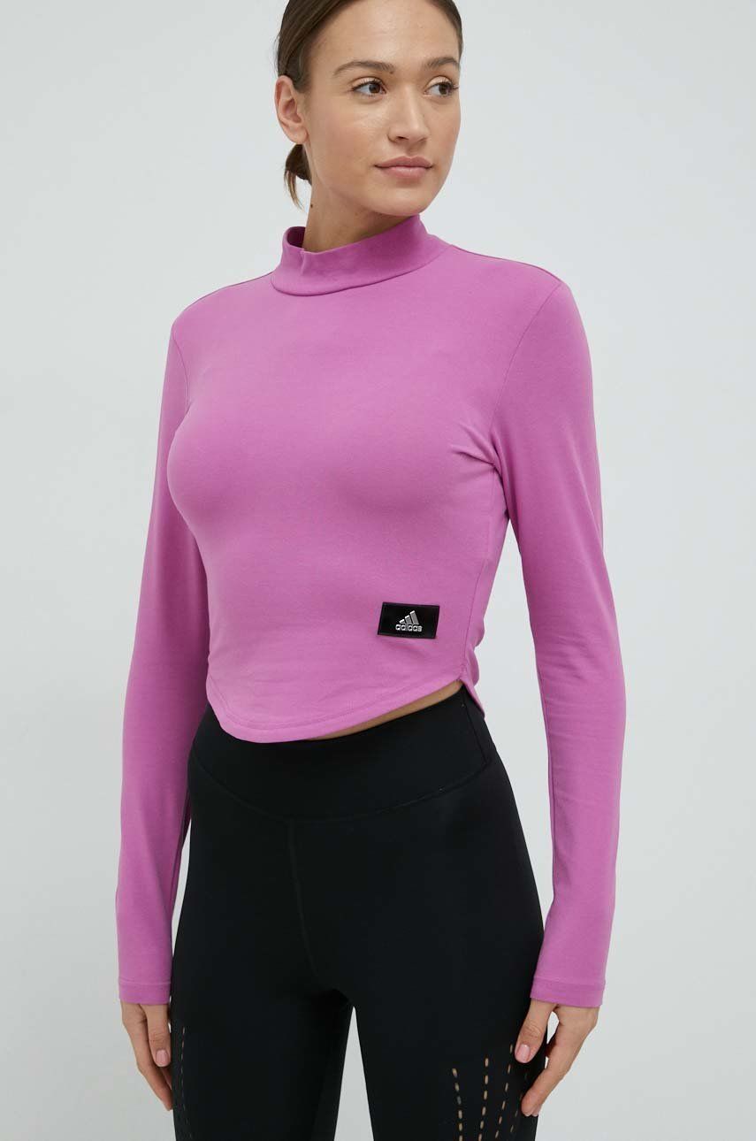 Adidas longsleeve damski kolor fioletowy z półgolfem