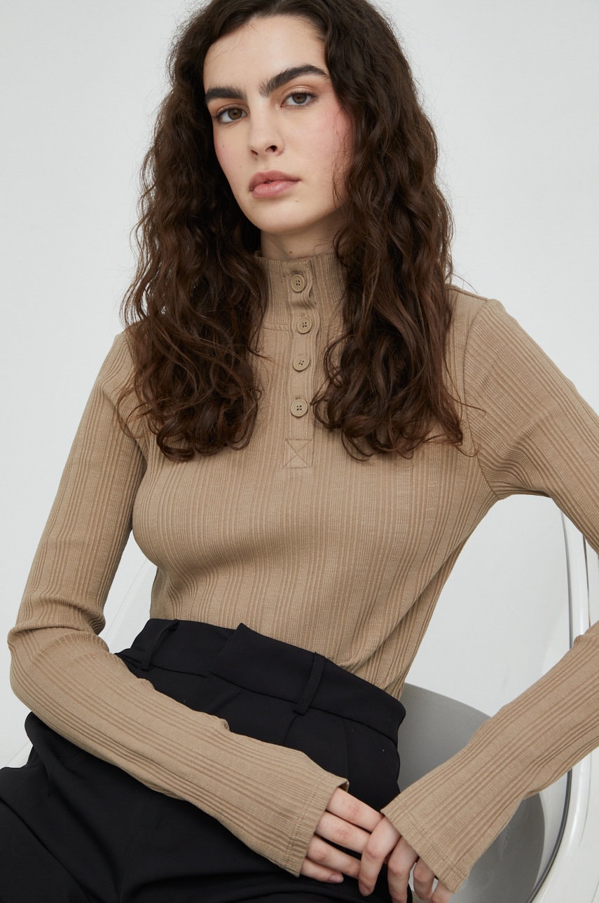 Marc o'polo longsleeve denim femei, culoarea bej, cu turtleneck