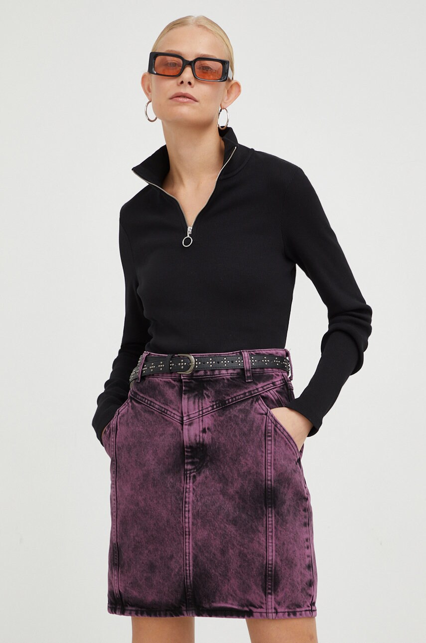Marc o'polo longsleeve denim femei, culoarea negru, cu turtleneck