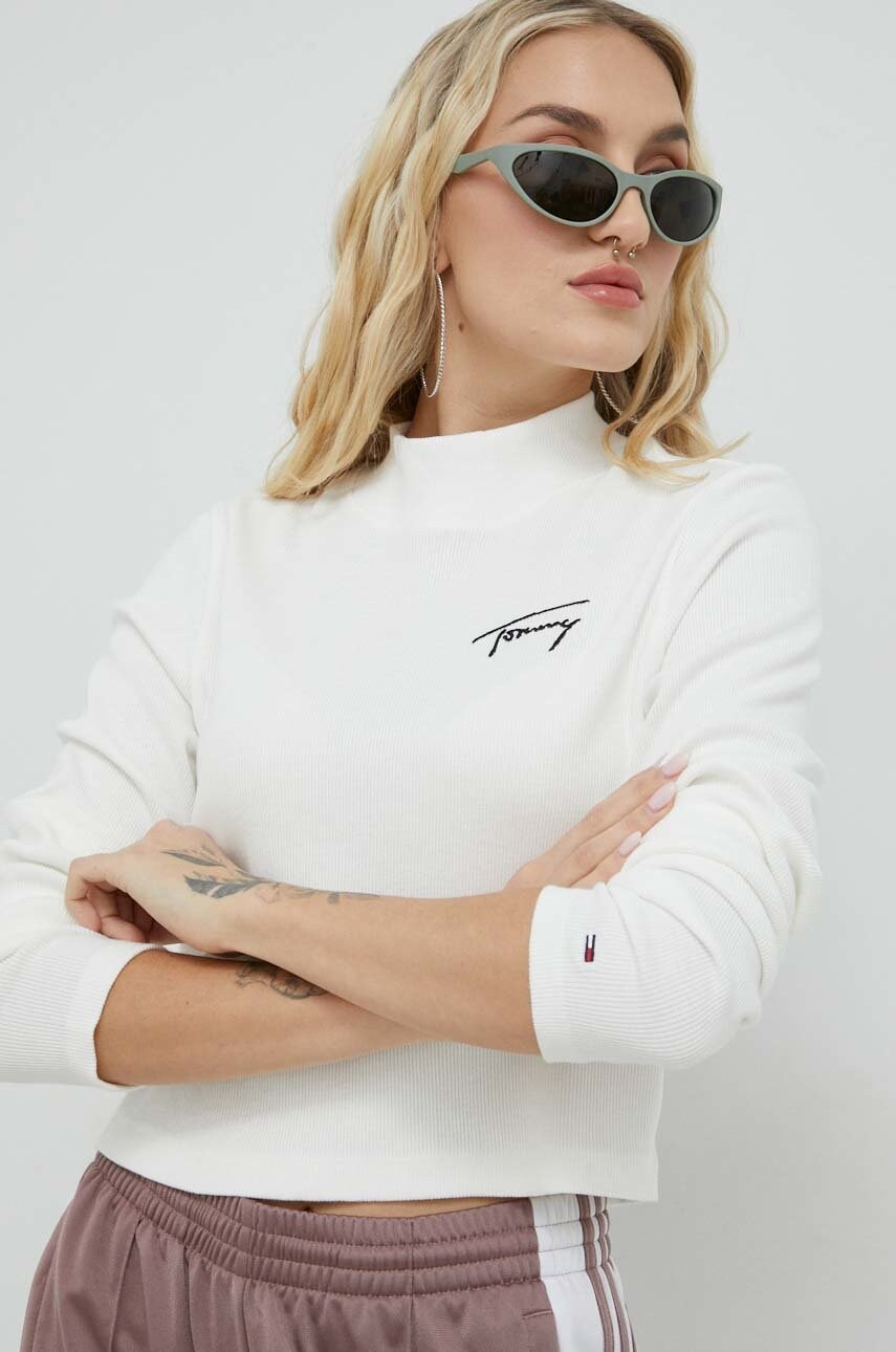 

Блуза с дълги ръкави Tommy Jeans в бежово с ниско поло, Бежов