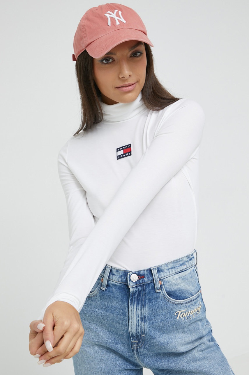 

Блуза с дълги ръкави Tommy Jeans в бяло с поло, Бял