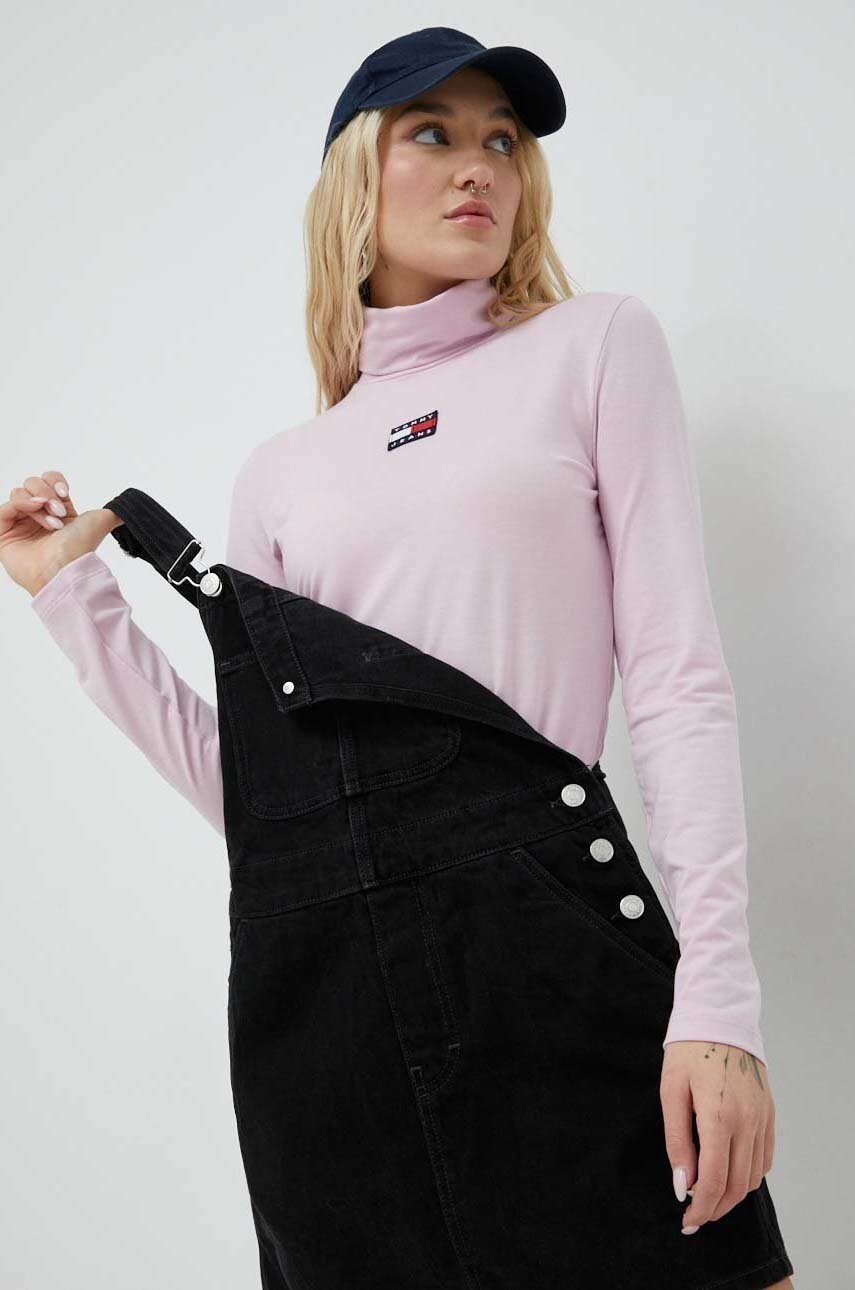 

Блуза с дълги ръкави Tommy Jeans в лилаво с поло, Розов