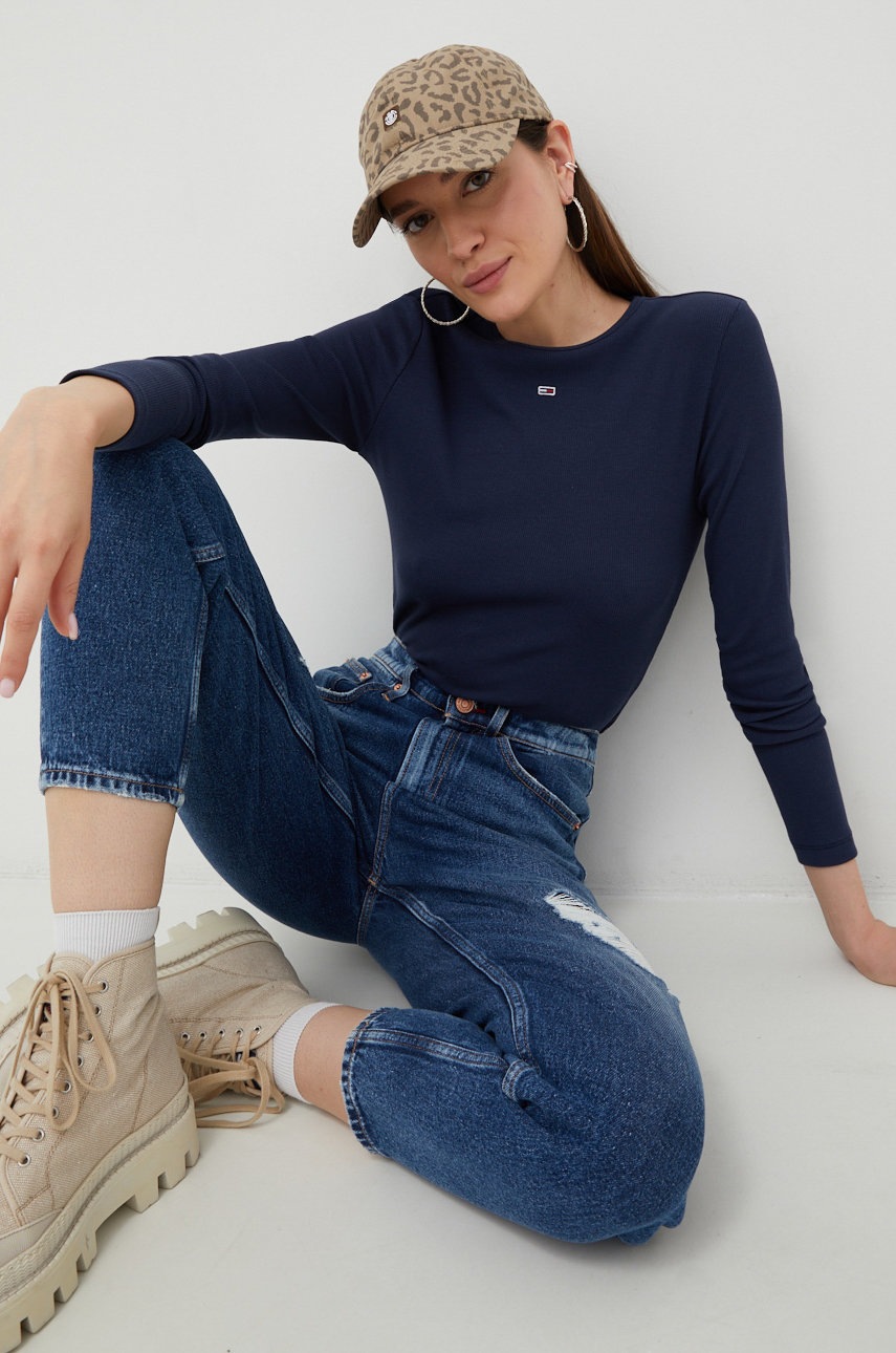 

Лонгслів Tommy Jeans жіночий колір синій