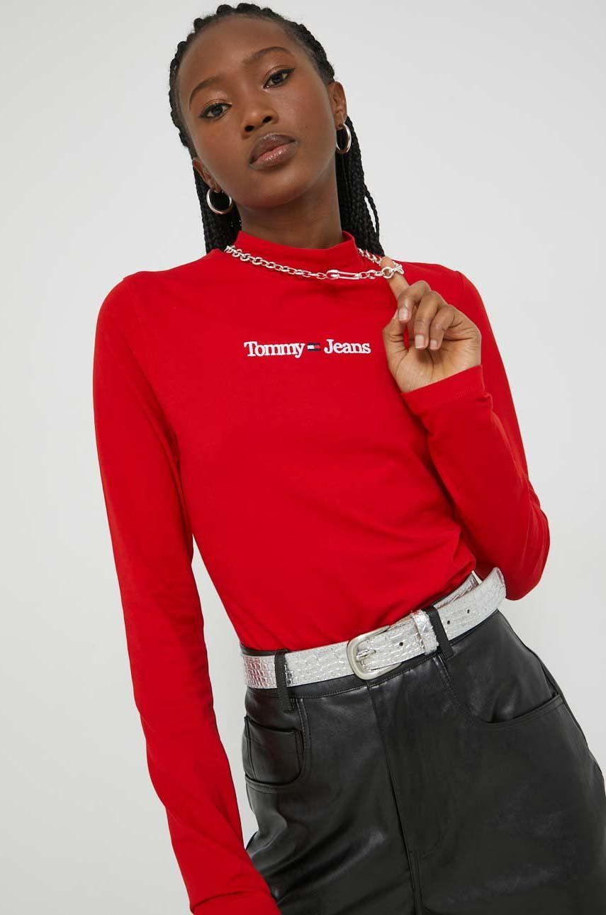 Tommy Jeans body damskie kolor czerwony z półgolfem