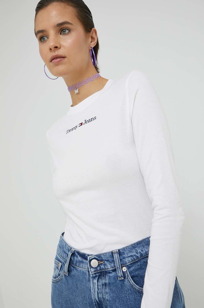 

Памучна блуза с дълги ръкави Tommy Jeans в бяло, Бял