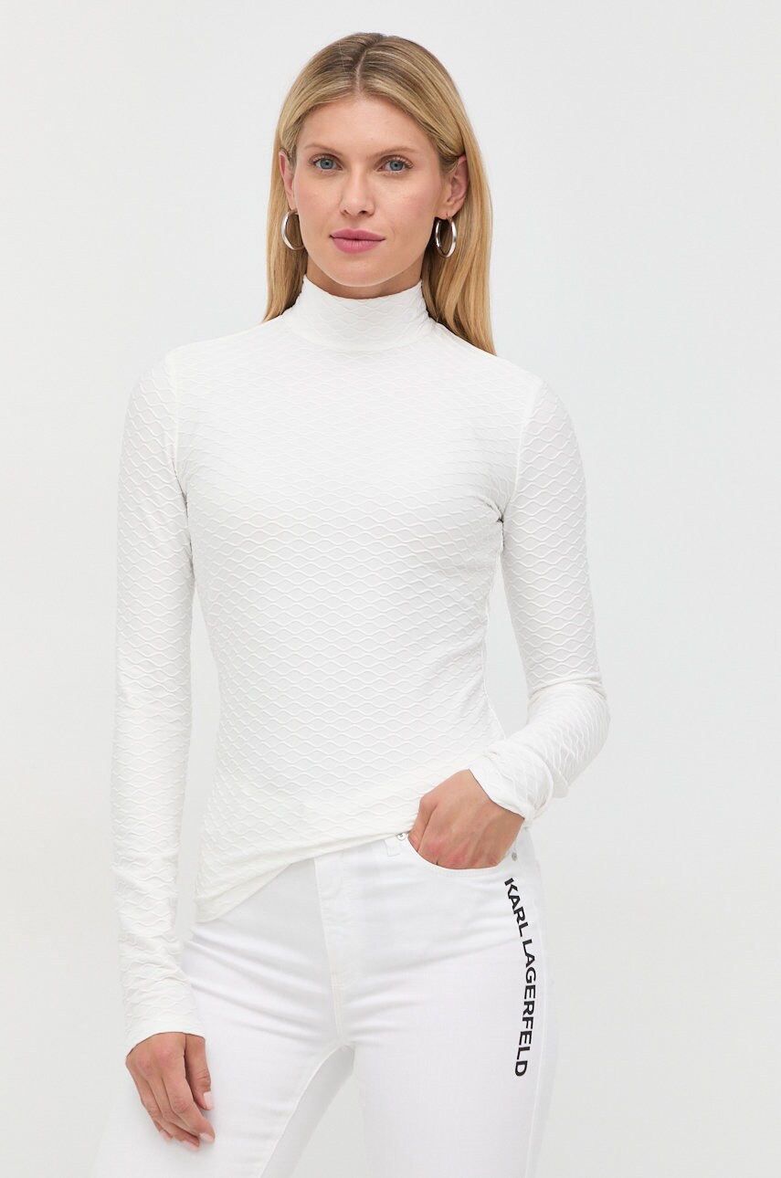 Karl lagerfeld longsleeve femei, culoarea bej, cu turtleneck