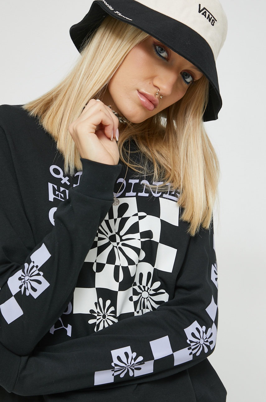 

Памучна блуза с дълги ръкави Vans в черно, Черен