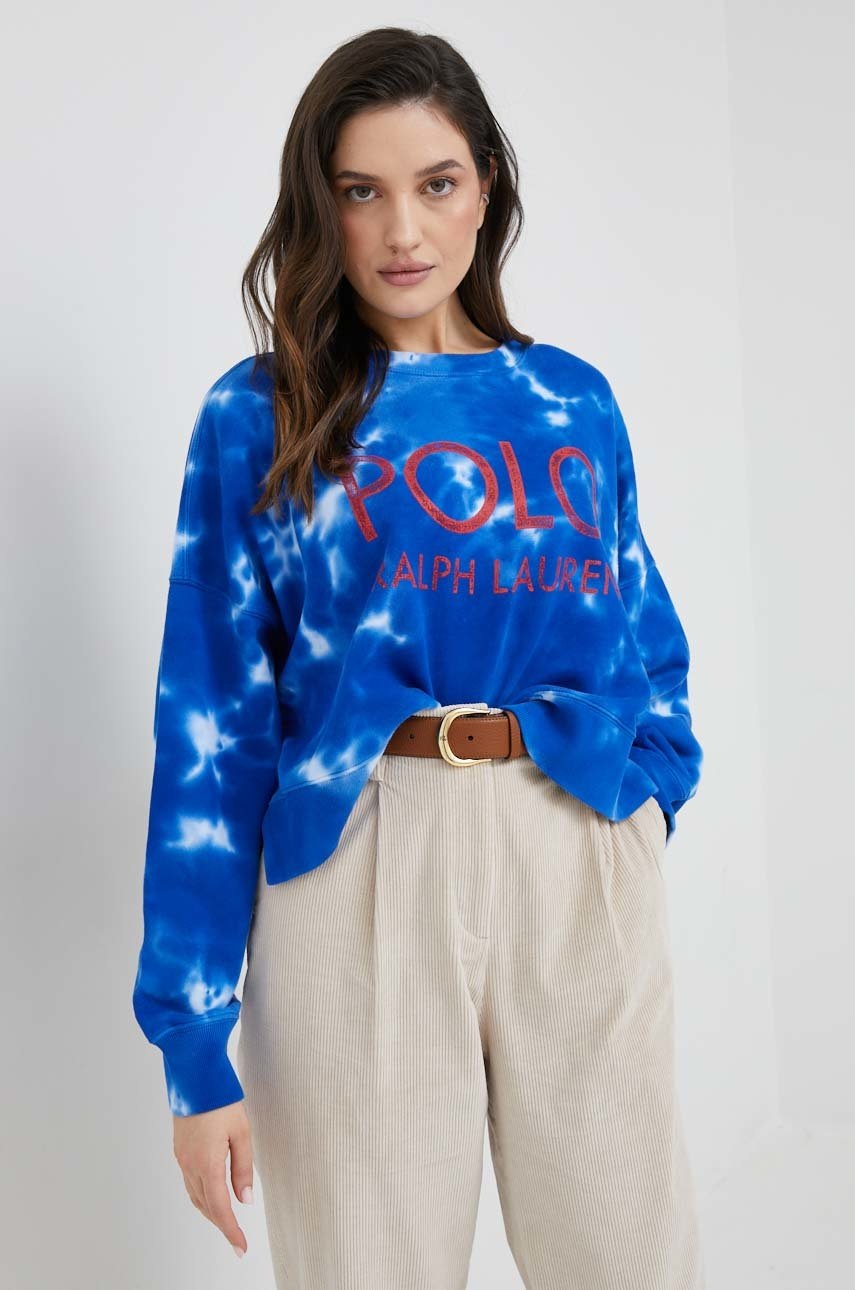 

Памучен суичър Polo Ralph Lauren с десен, Син