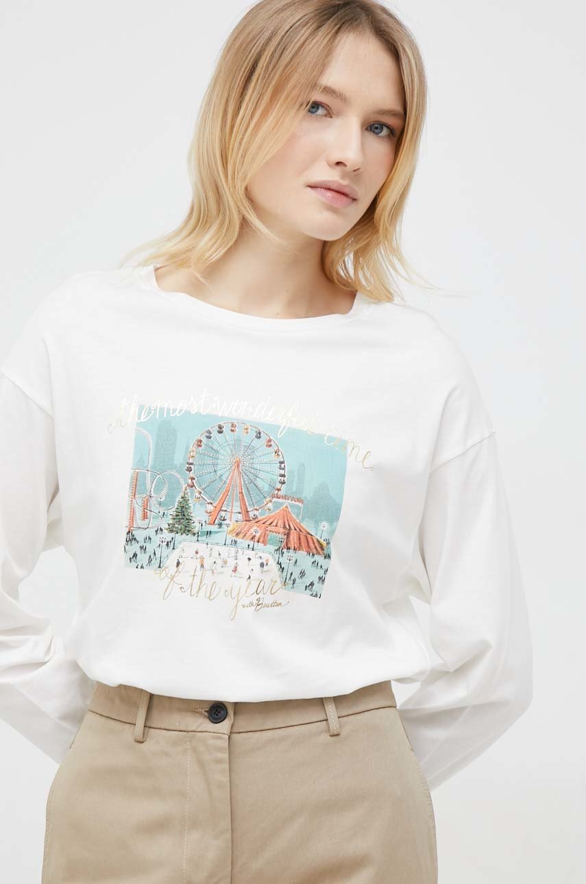 

Памучна Блуза с дълги ръкави United Colors Of Benetton в бяло, Бял