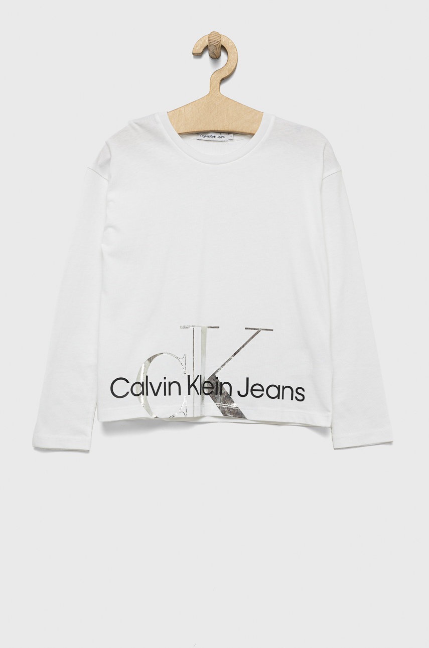 

Детска блуза с дълги ръкави Calvin Klein Jeans в бяло, Бял