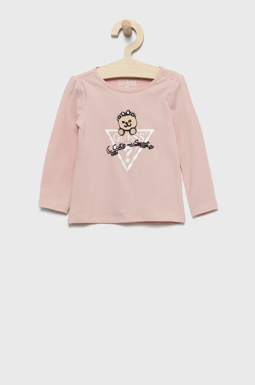 

Детска блуза с дълги ръкави Guess в розово, Розов