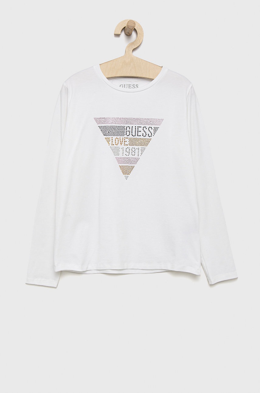 

Детска блуза с дълги ръкави Guess в бяло, Бял