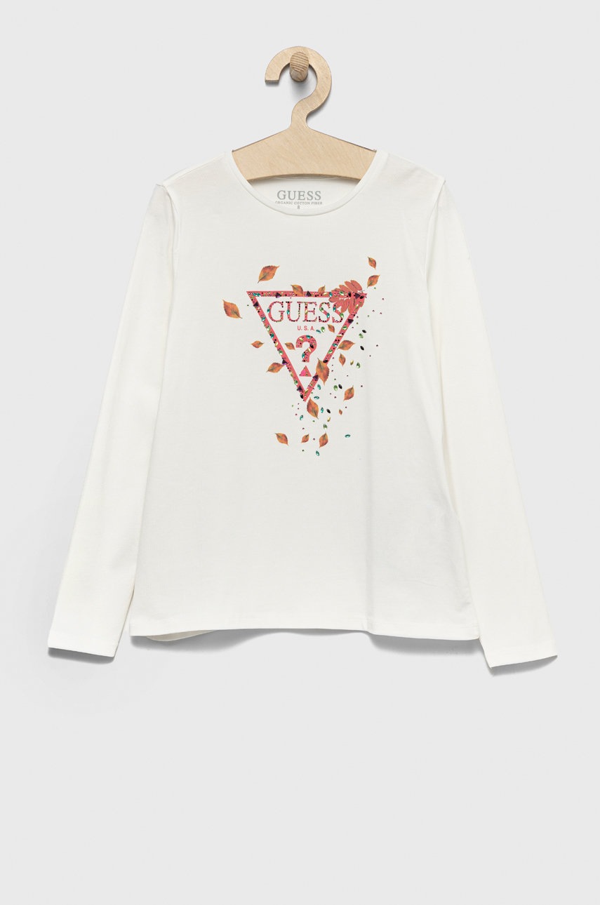 

Детска блуза с дълги ръкави Guess в бяло, Бял