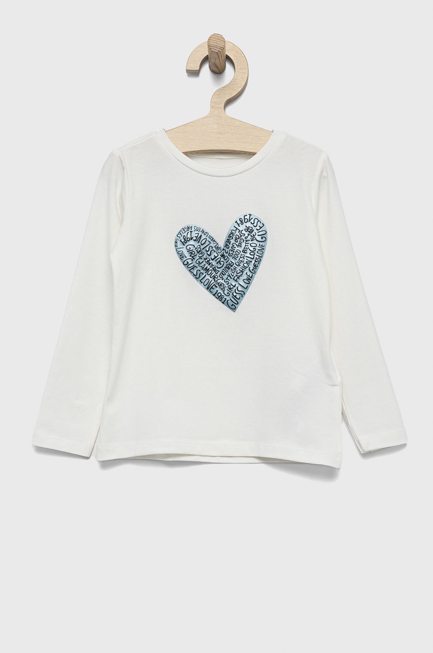 

Детска блуза с дълги ръкави Guess в бяло, Бял