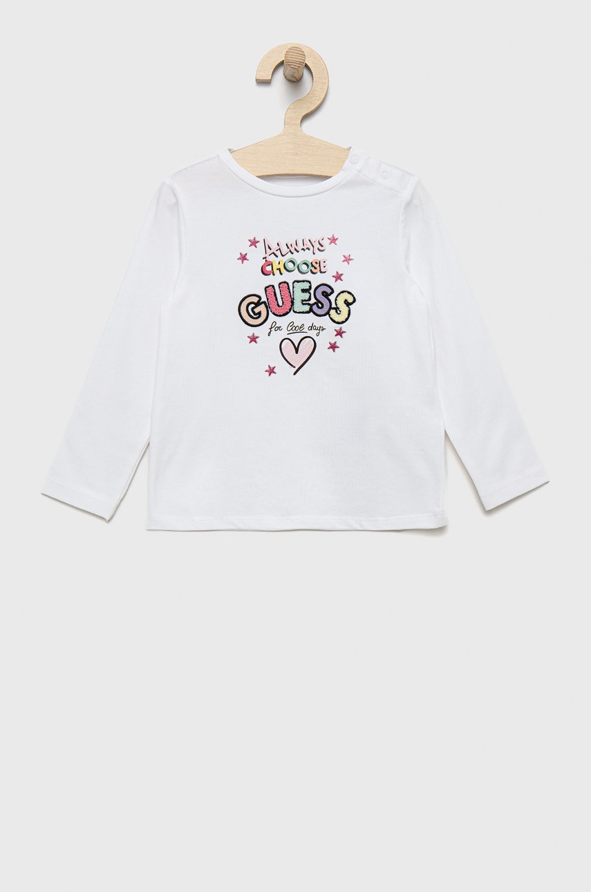 

Детска блуза с дълги ръкави Guess в бяло, Бял