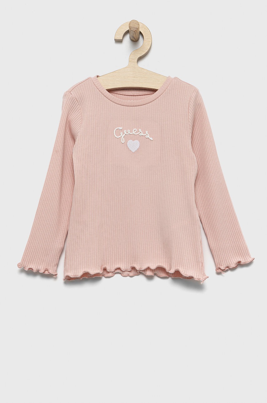 

Детска блуза с дълги ръкави Guess в розово, Розов