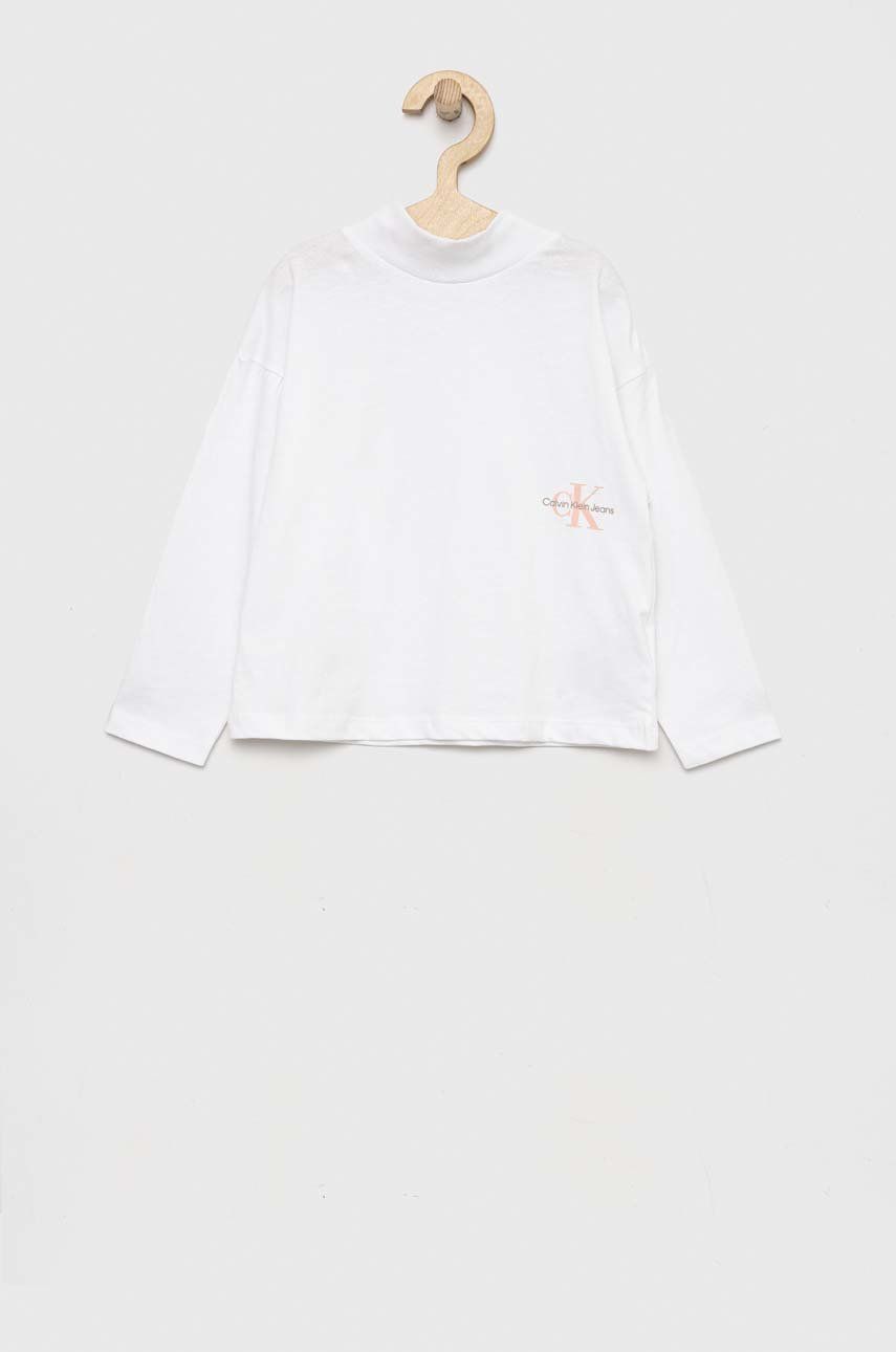 Dětská bavlněná košile s dlouhým rukávem Calvin Klein Jeans bílá barva, s pologolfem - bílá -  