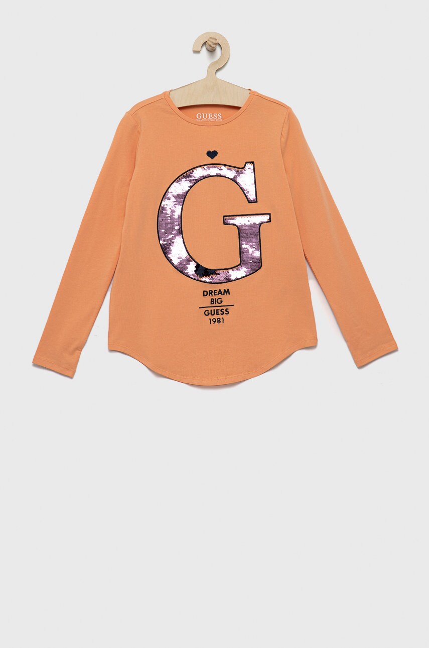 

Детска блуза с дълги ръкави Guess в оранжево, Оранжев