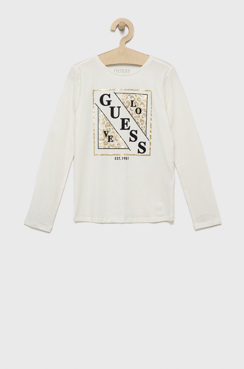 

Детска блуза с дълги ръкави Guess в бяло, Бял