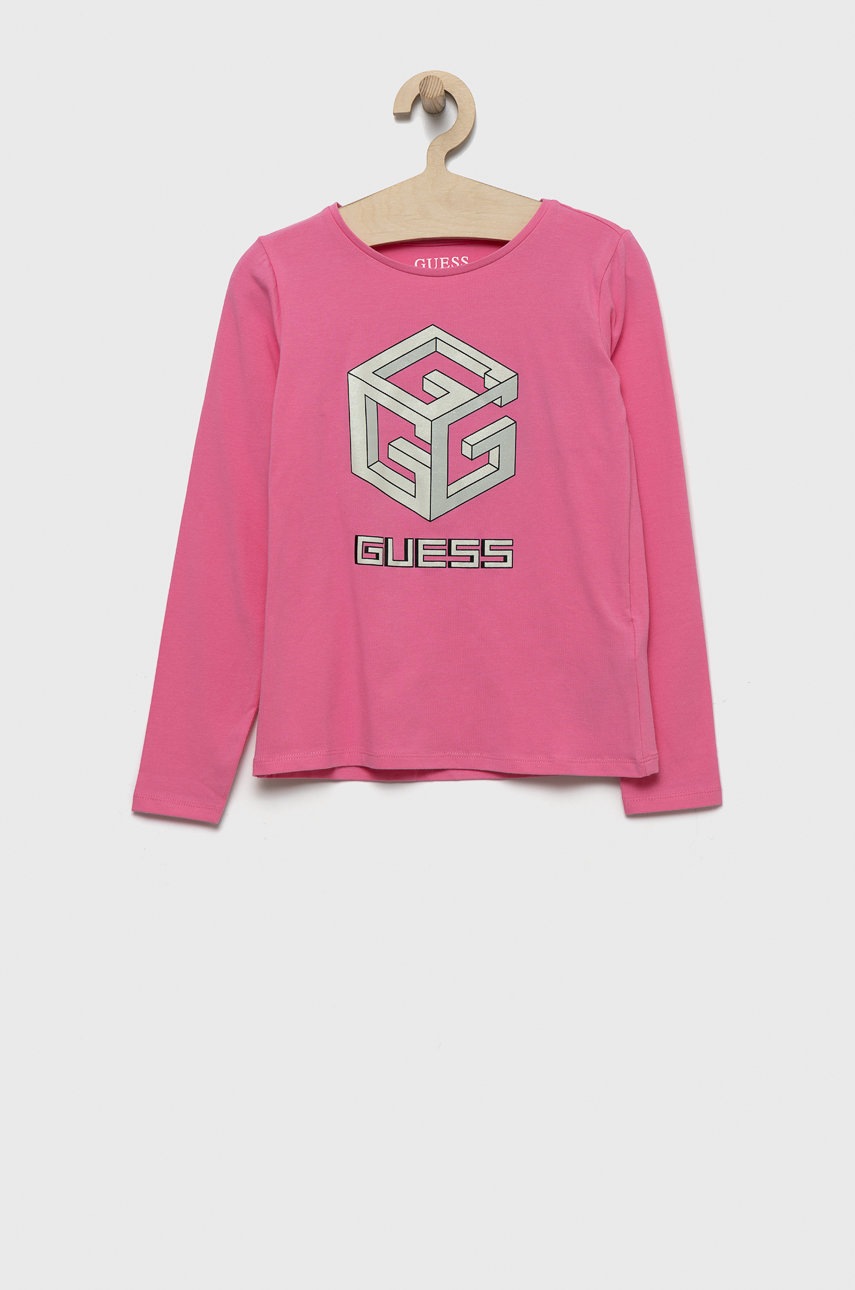 

Детска блуза с дълги ръкави Guess в розово, Розов