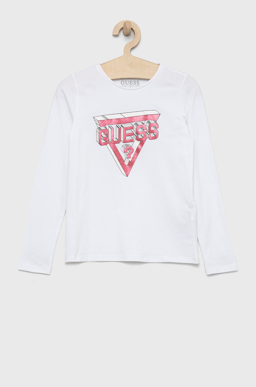 

Детска блуза с дълги ръкави Guess в бяло, Бял