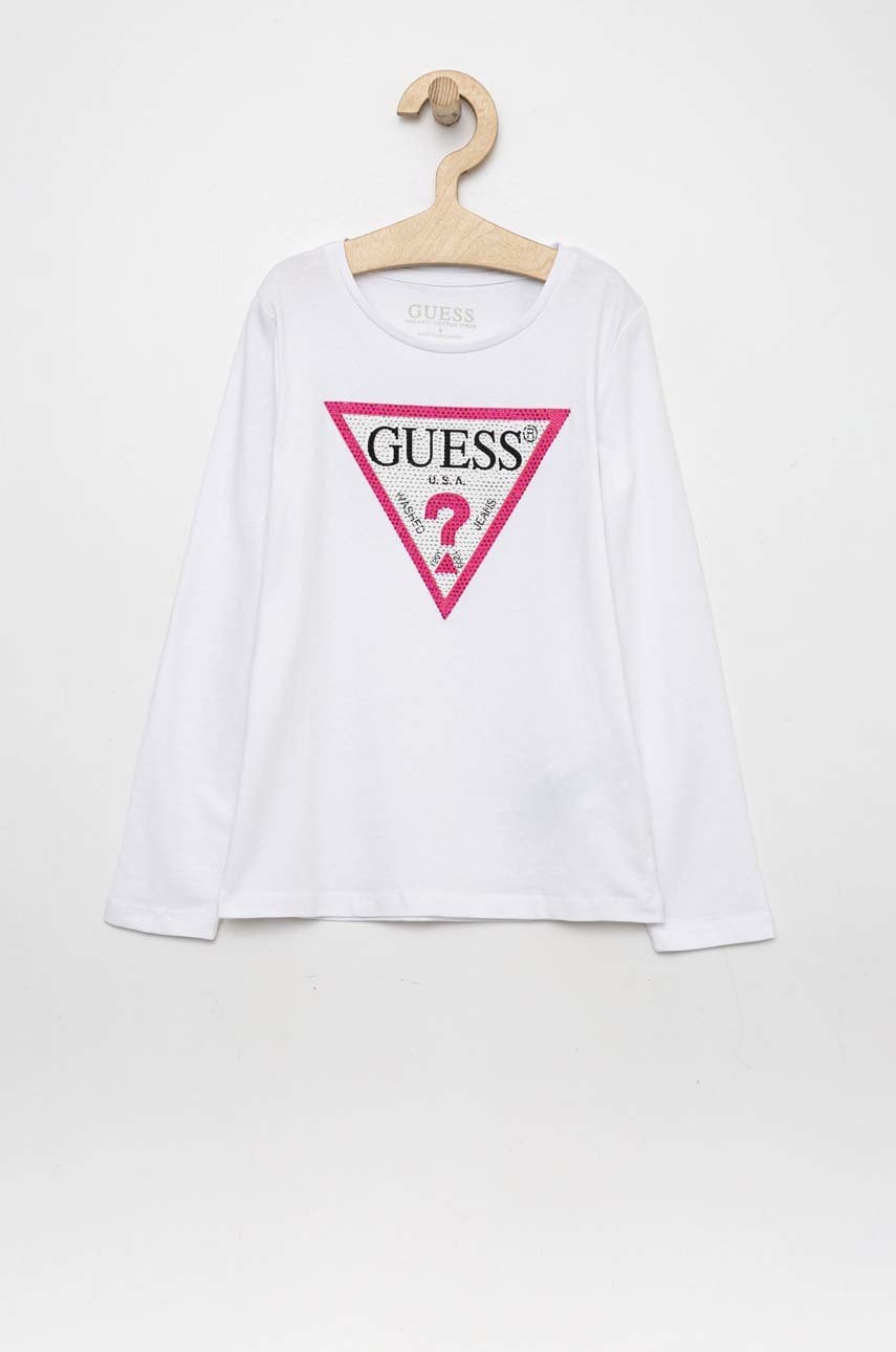 

Дитячий лонгслів Guess колір білий