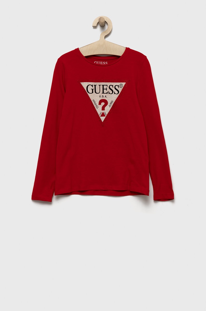 

Дитячий лонгслів Guess колір червоний