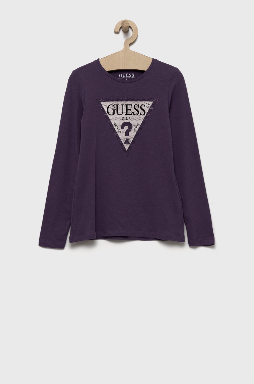 

Детска блуза с дълги ръкави Guess в лилаво, Виолетов