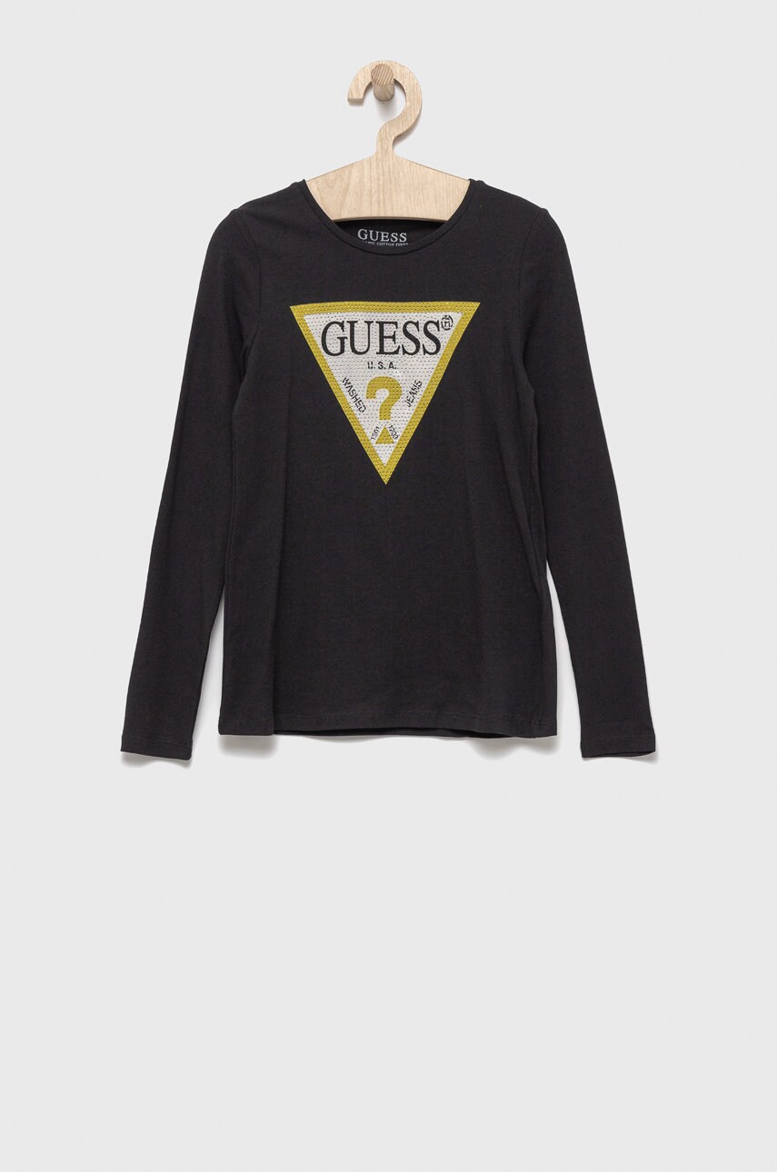 

Дитячий лонгслів Guess колір чорний