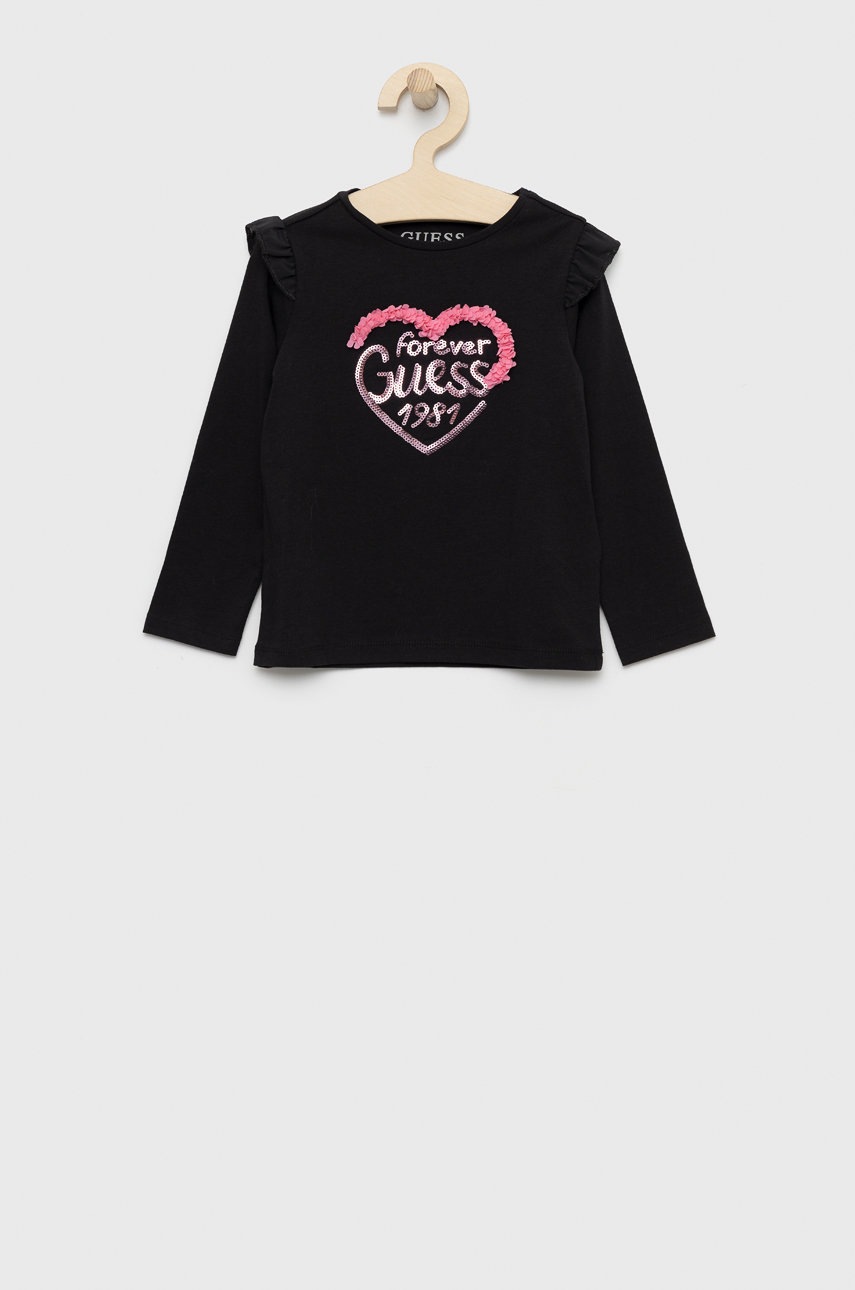 

Детска блуза с дълги ръкави Guess в черно, Черен