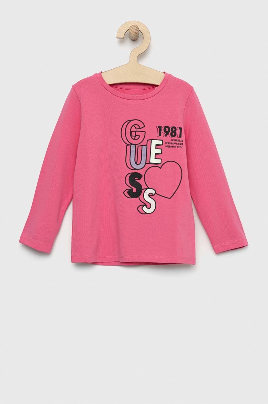 

Детска блуза с дълги ръкави Guess в розово, Розов