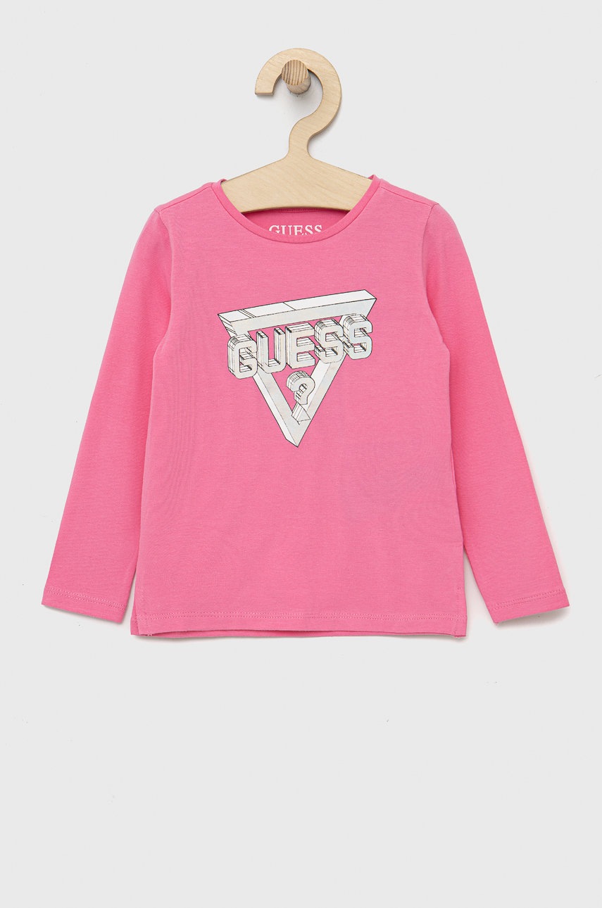 

Детска блуза с дълги ръкави Guess в розово, Розов