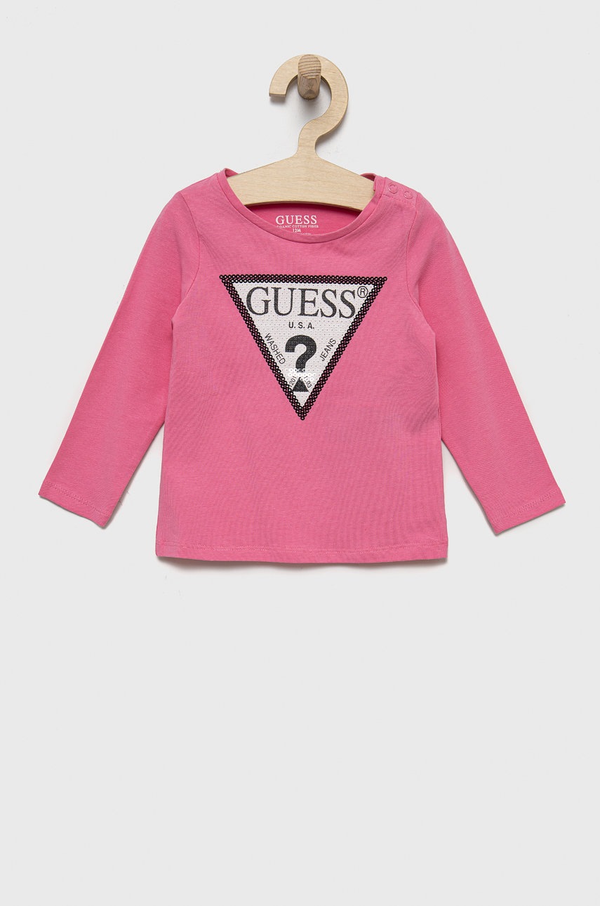 

Детска блуза с дълги ръкави Guess в розово, Розов