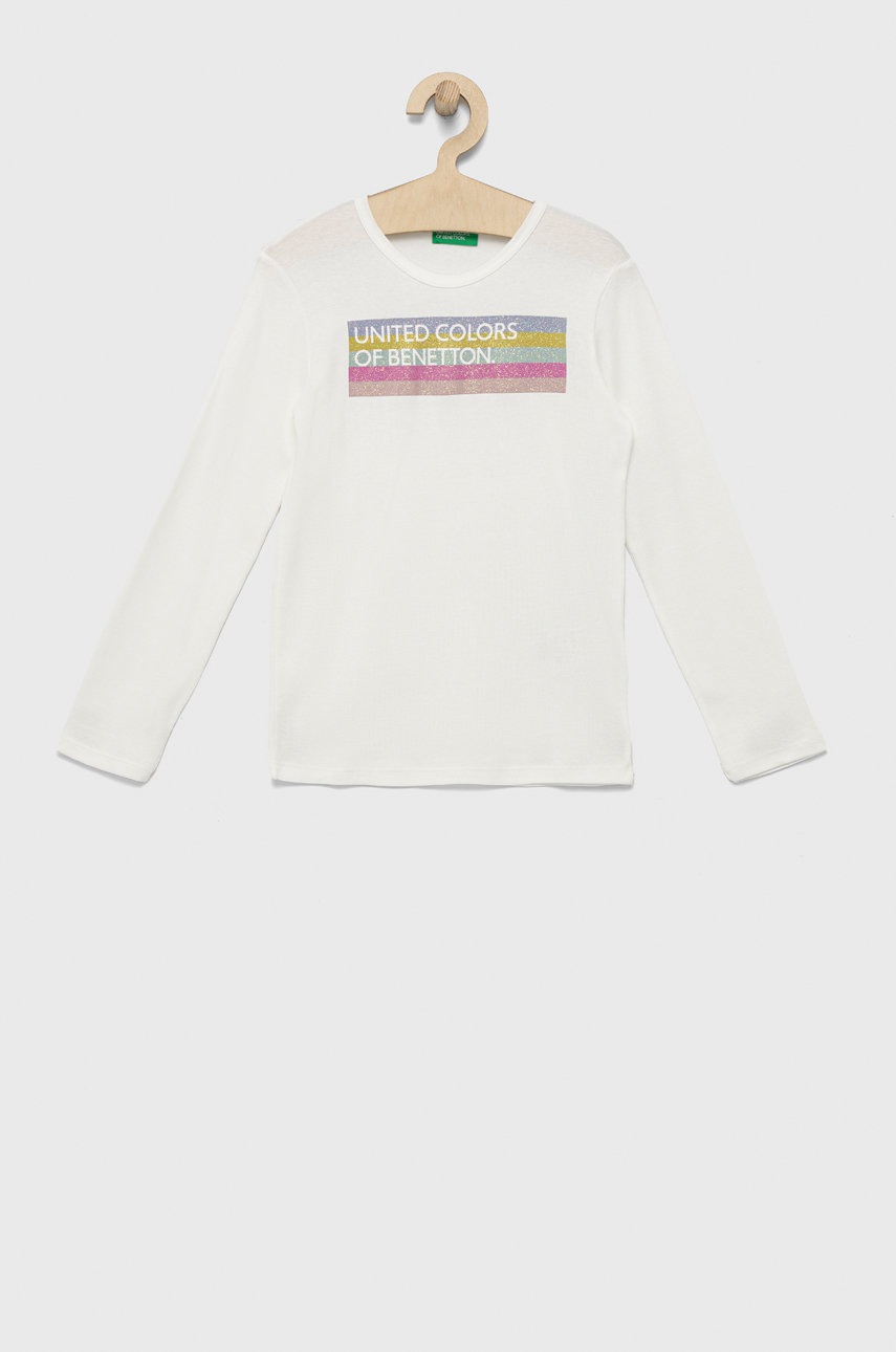 

Дитячий бавовняний лонгслів United Colors of Benetton колір білий