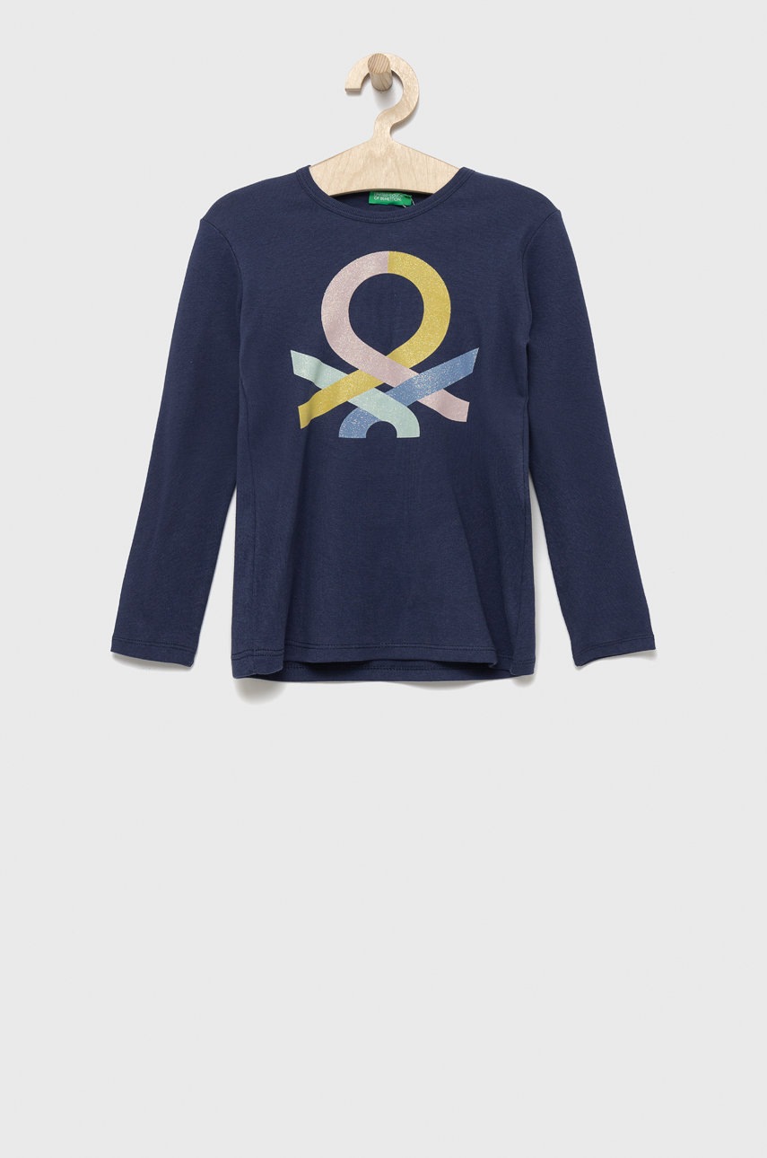 

Хлопковый детский лонгслив United Colors of Benetton цвет синий