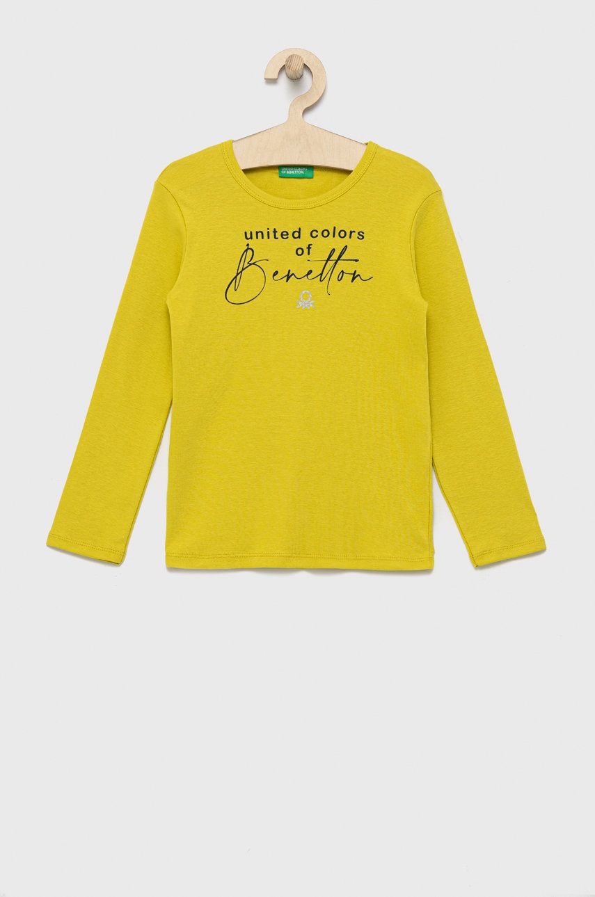 

Дитячий бавовняний лонгслів United Colors of Benetton колір зелений