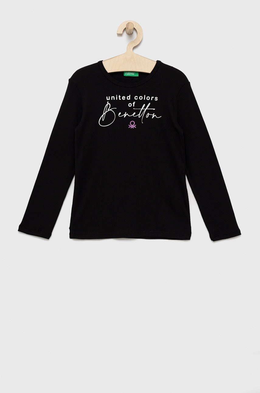 

Детска блуза с дълги ръкави United Colors of Benetton в черно, Черен