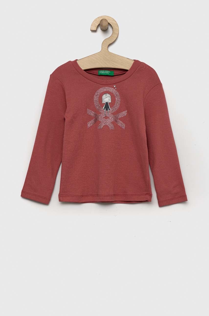 

Хлопковый детский лонгслив United Colors of Benetton цвет розовый