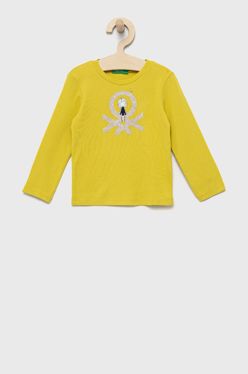

Хлопковый детский лонгслив United Colors of Benetton цвет зелёный