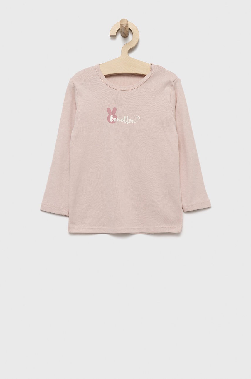 

Дитячий бавовняний лонгслів United Colors of Benetton колір рожевий