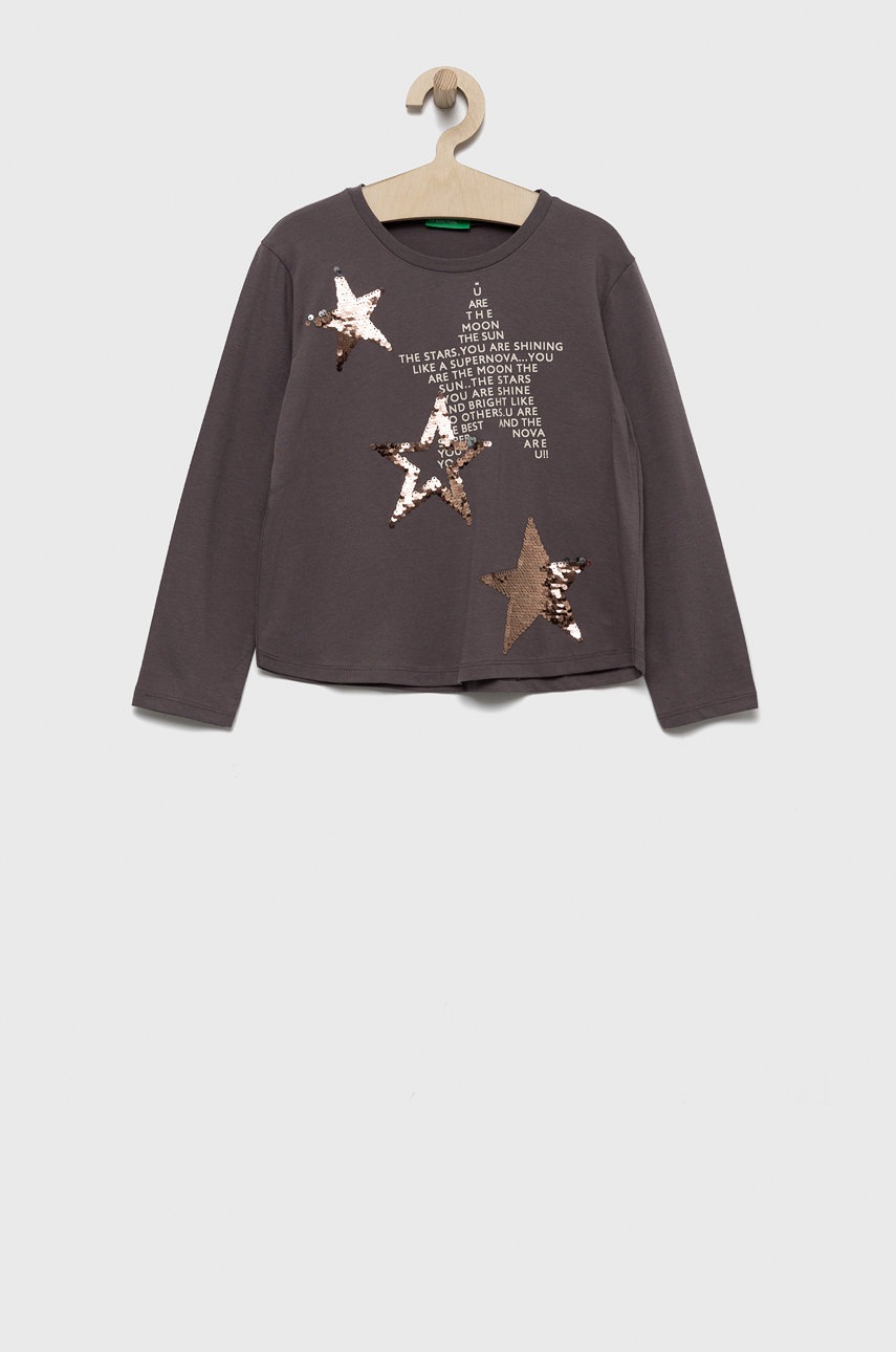 

Хлопковый детский лонгслив United Colors of Benetton цвет серый