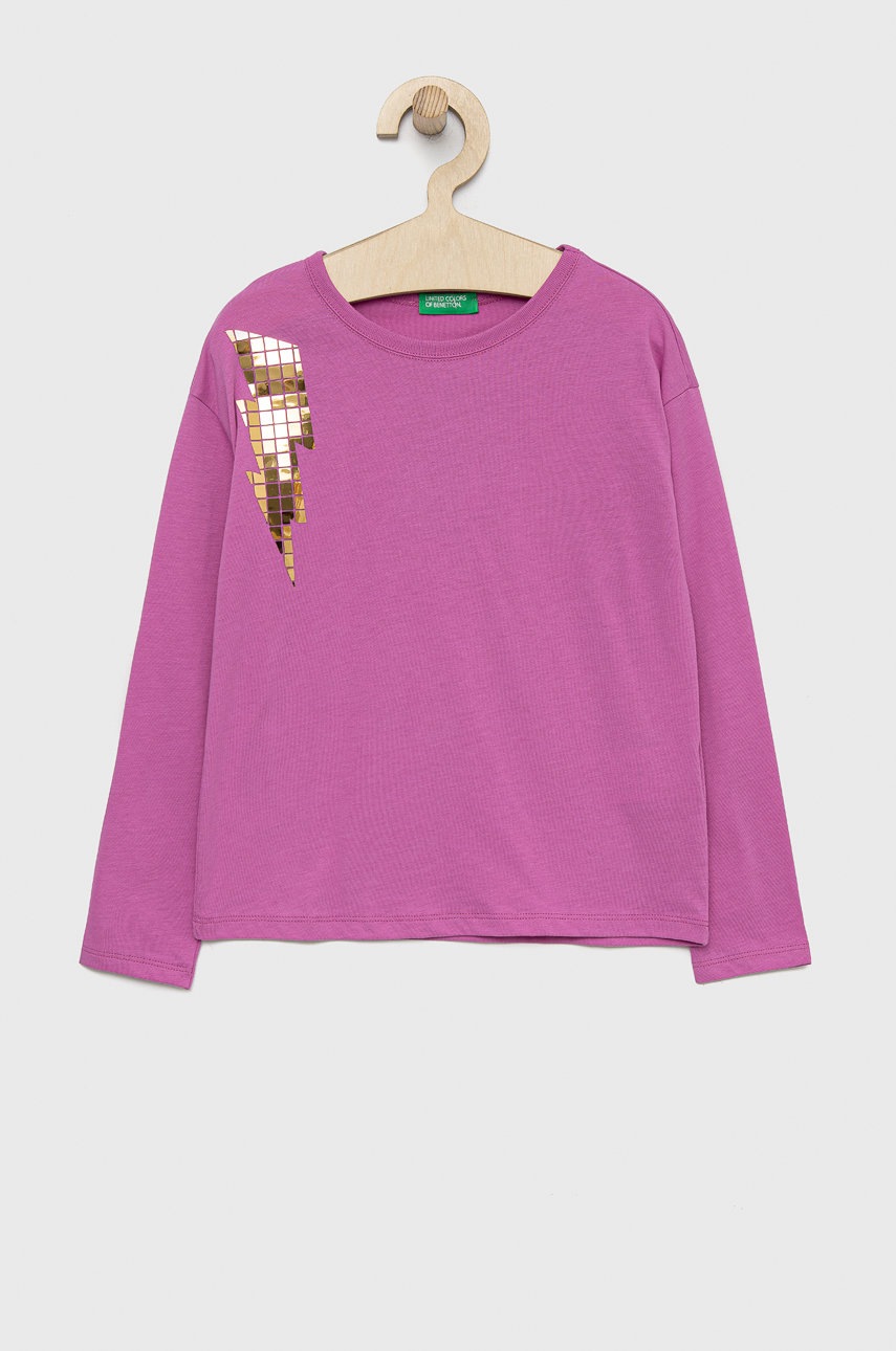 

Хлопковый детский лонгслив United Colors of Benetton цвет фиолетовый