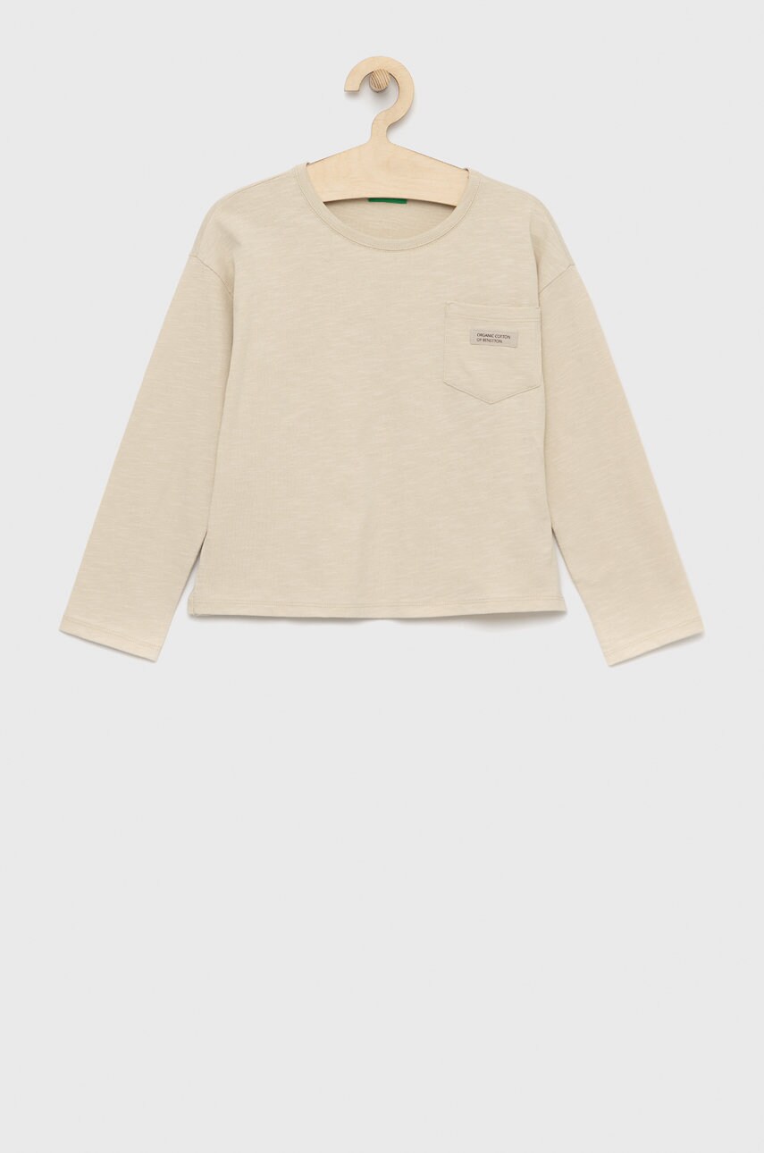 

Хлопковый детский лонгслив United Colors of Benetton цвет бежевый