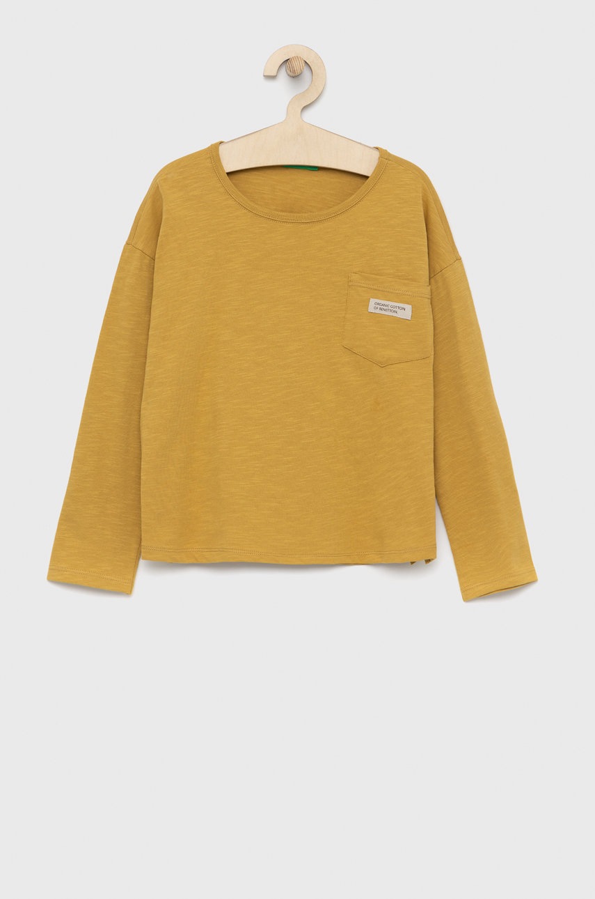 

Дитячий бавовняний лонгслів United Colors of Benetton колір жовтий