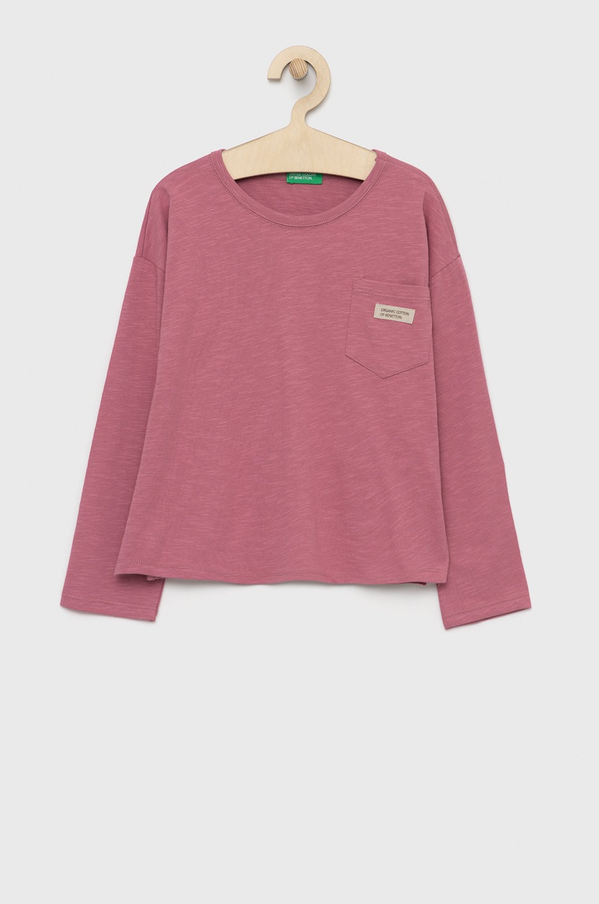 

Хлопковый детский лонгслив United Colors of Benetton цвет розовый